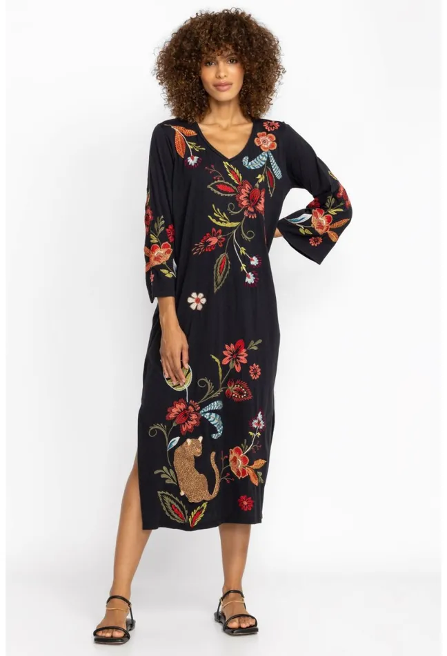 Women Johnny Was Dresses Isabella Kimono Sleeve Tee Dress Black