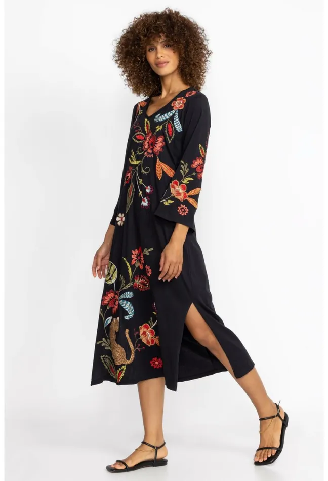 Women Johnny Was Dresses Isabella Kimono Sleeve Tee Dress Black