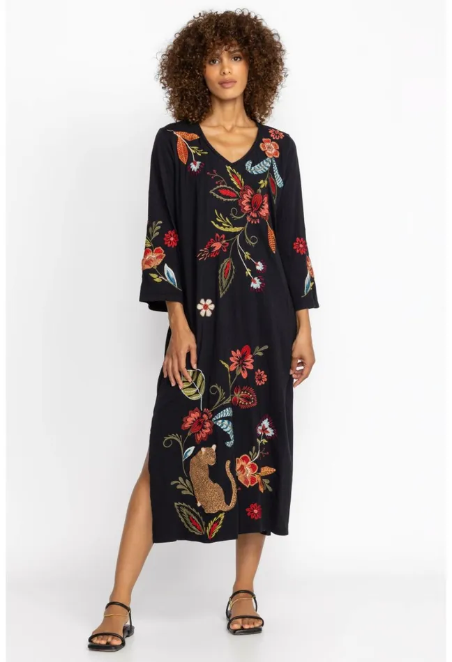 Women Johnny Was Dresses Isabella Kimono Sleeve Tee Dress Black