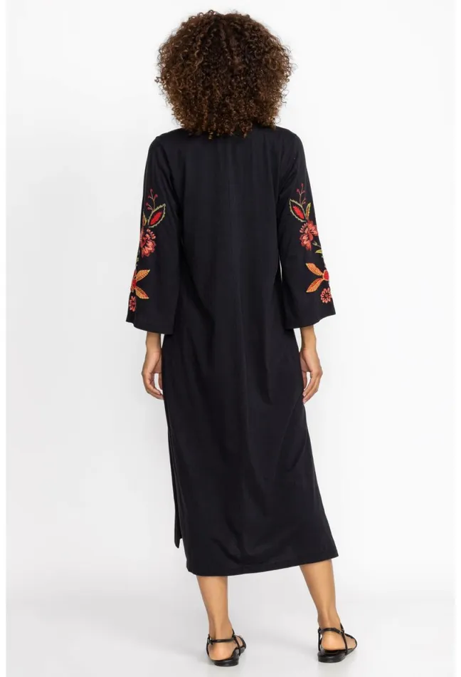 Women Johnny Was Dresses Isabella Kimono Sleeve Tee Dress Black
