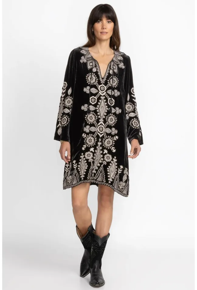 Women Johnny Was Dresses Liona Velvet Kimono Sleeve Dress Black