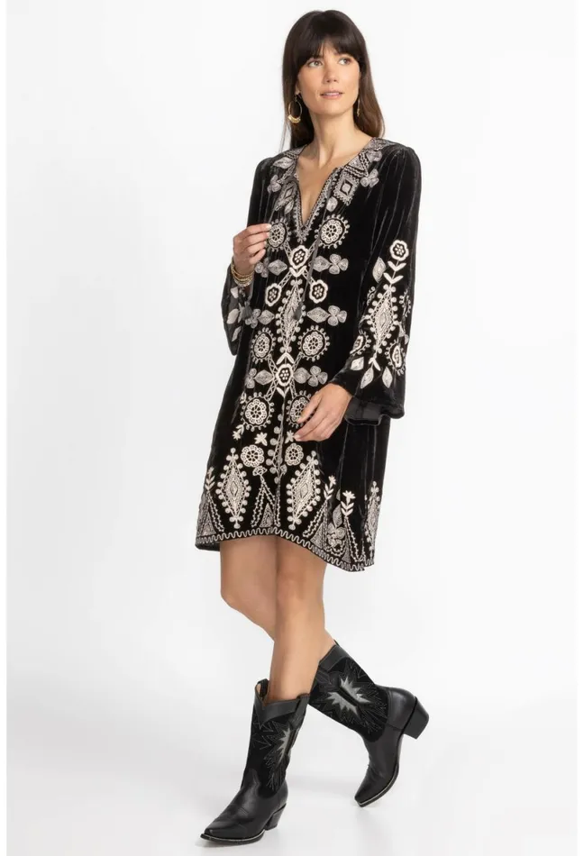 Women Johnny Was Dresses Liona Velvet Kimono Sleeve Dress Black