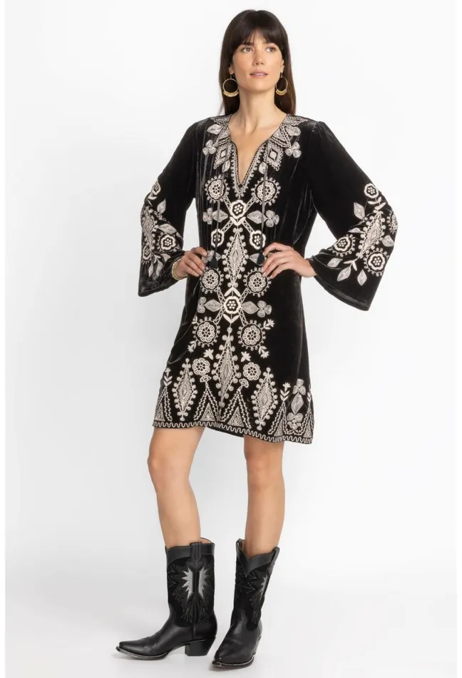 Women Johnny Was Dresses Liona Velvet Kimono Sleeve Dress Black