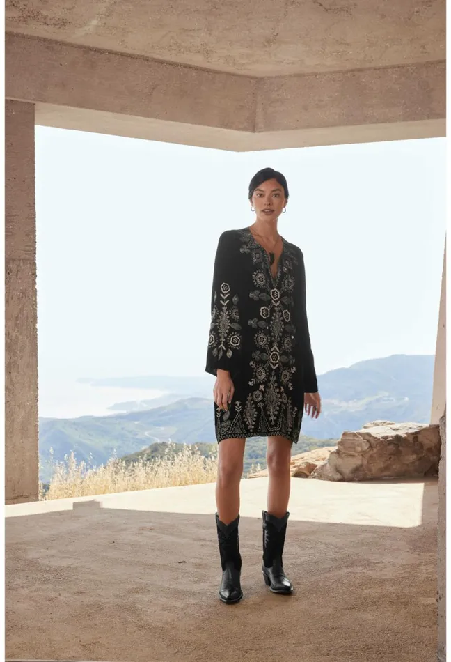 Women Johnny Was Dresses Liona Velvet Kimono Sleeve Dress Black