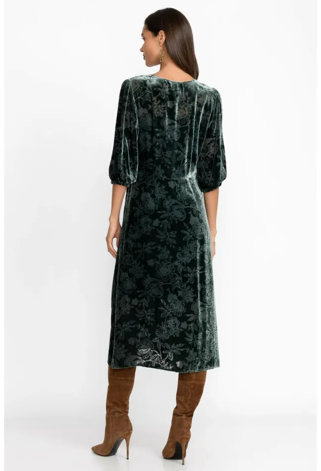 Women Johnny Was Dresses Natalia Silk Midi Dress Emerald Green