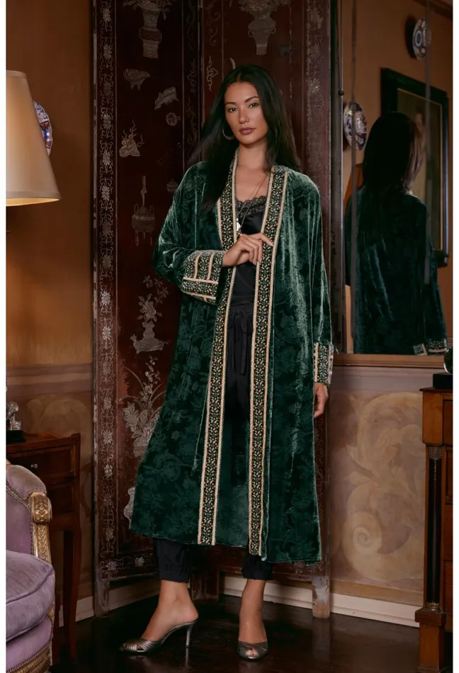 Women Johnny Was Dresses Natalia Silk Midi Dress Emerald Green