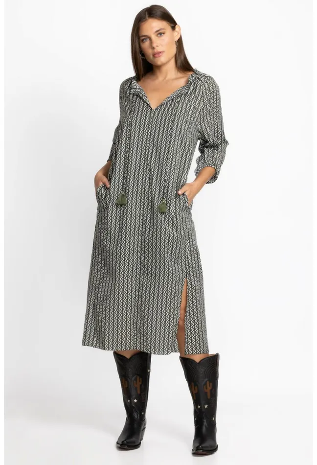 Women Johnny Was Dresses Split Ruffle Neck Midi Multi
