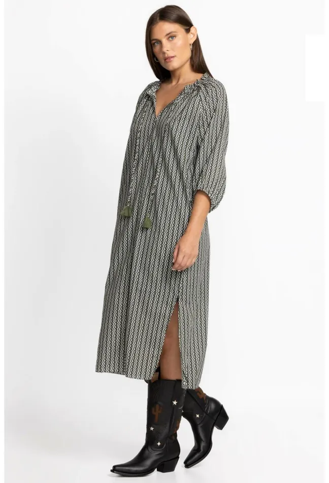 Women Johnny Was Dresses Split Ruffle Neck Midi Multi