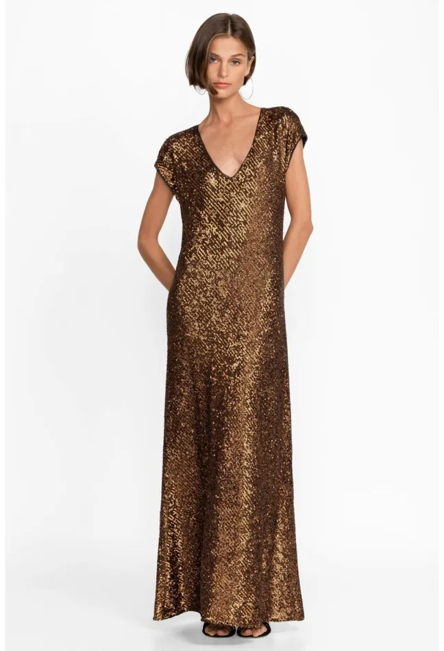 Women Johnny Was Dresses Toto Sequin Maxi Dress Butterscotch
