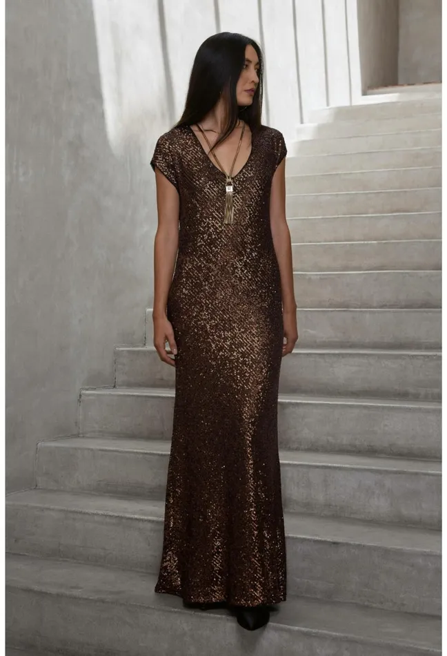Women Johnny Was Dresses Toto Sequin Maxi Dress Butterscotch