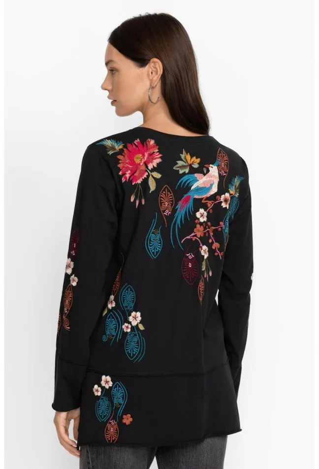 Women Johnny Was Tops Ashira Raw Seam Long Sleeve Tee Black