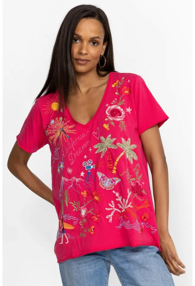 Women Johnny Was Tops California Everyday Tee Raspberry