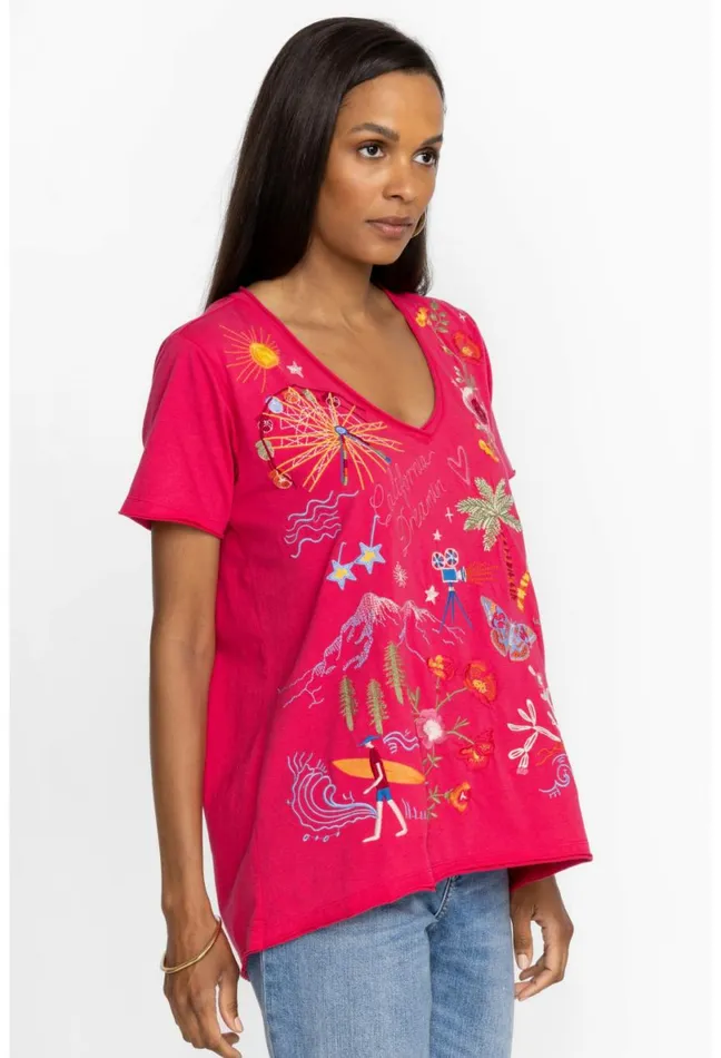 Women Johnny Was Tops California Everyday Tee Raspberry