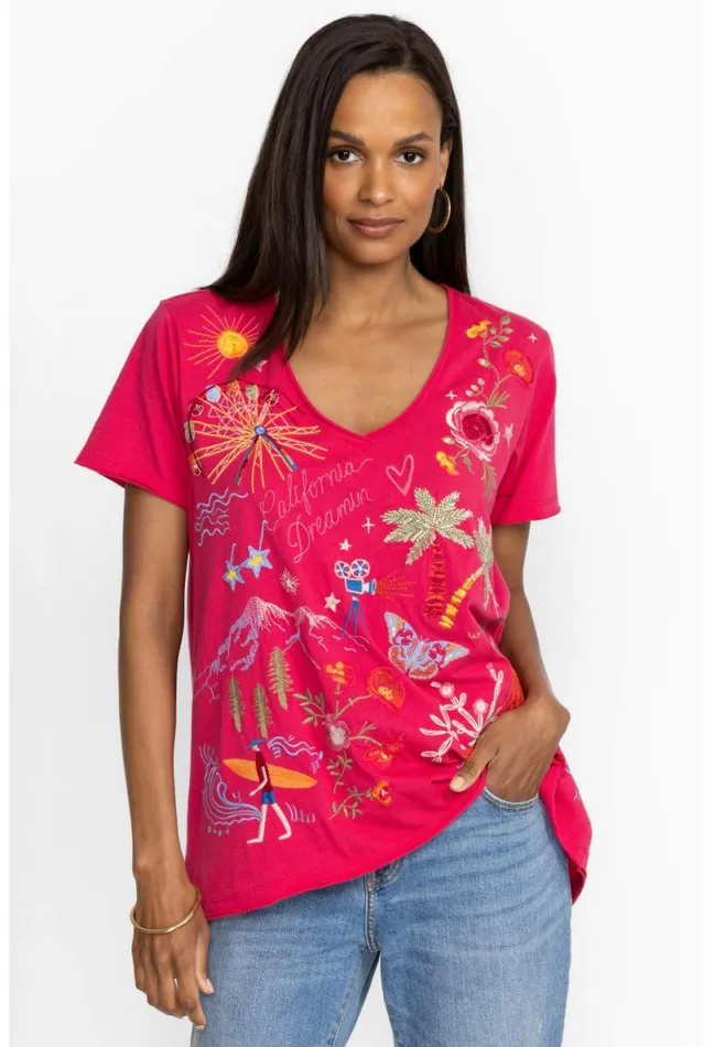 Women Johnny Was Tops California Everyday Tee Raspberry