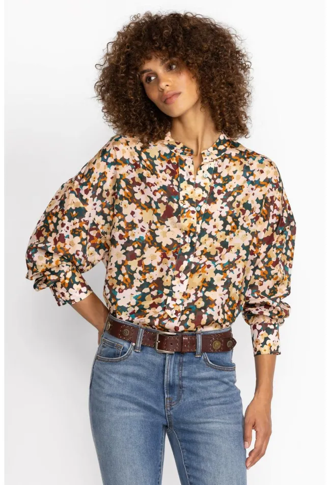 Women Johnny Was Tops Floral Half Placket Button Top Multi