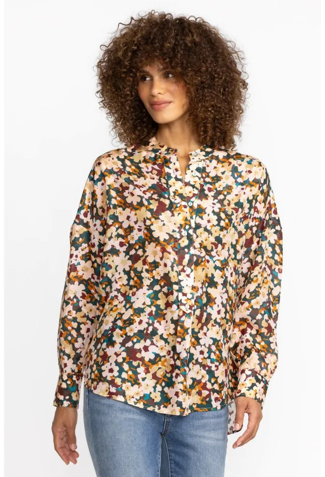 Women Johnny Was Tops Floral Half Placket Button Top Multi