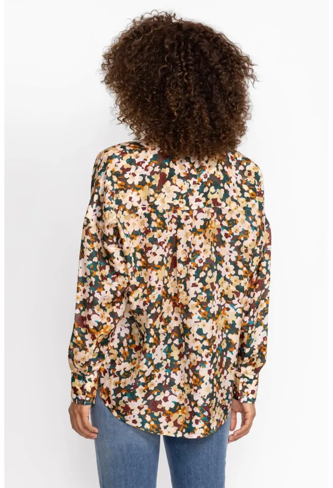 Women Johnny Was Tops Floral Half Placket Button Top Multi