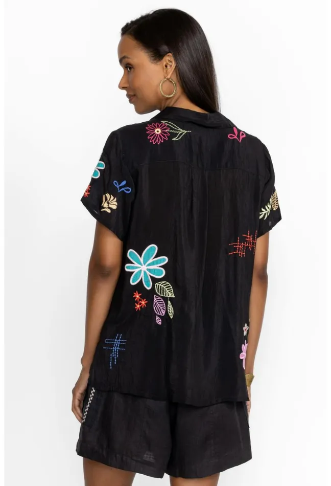 Women Johnny Was Tops Kiki Applique Blouse Black