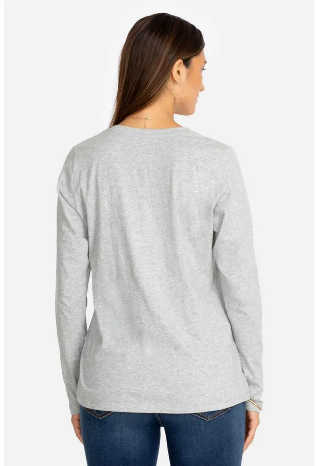 Women Johnny Was Tops Long Sleeve VNeck Layering Tee Heather Grey