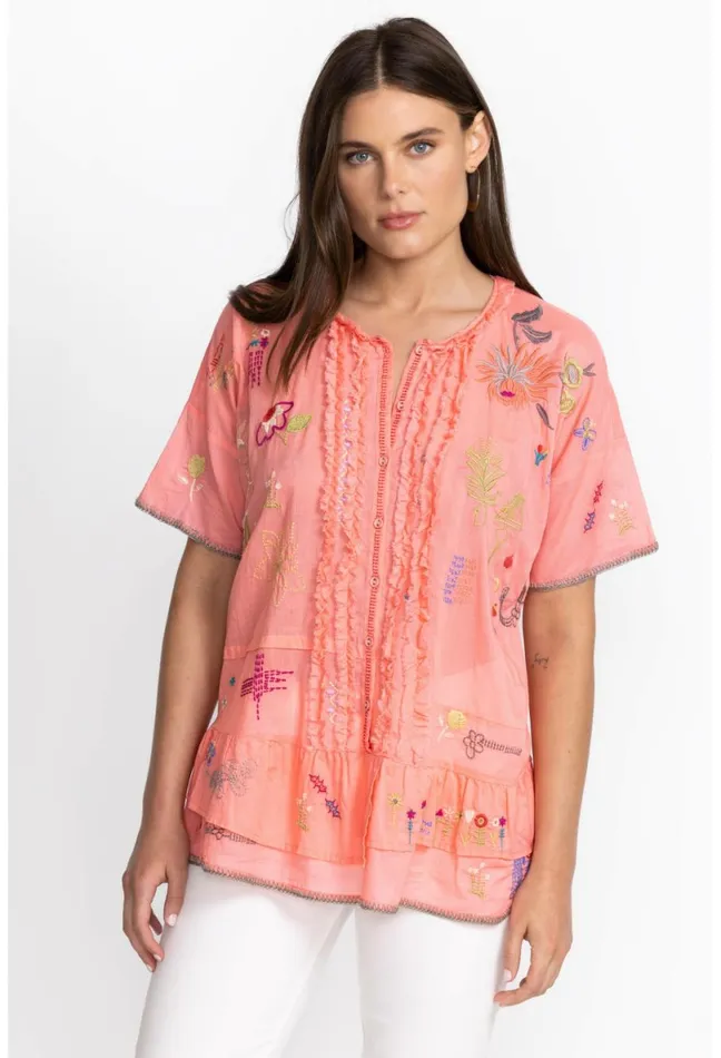 Women Johnny Was Tops Mayeda Blouse Shell Pink