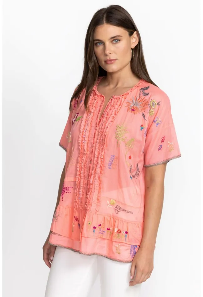 Women Johnny Was Tops Mayeda Blouse Shell Pink