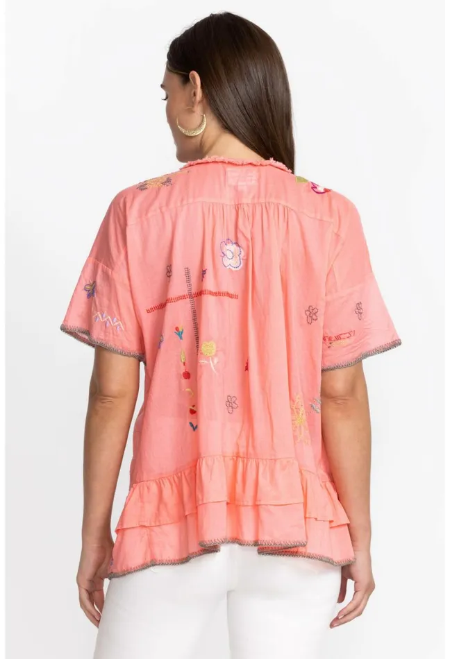 Women Johnny Was Tops Mayeda Blouse Shell Pink