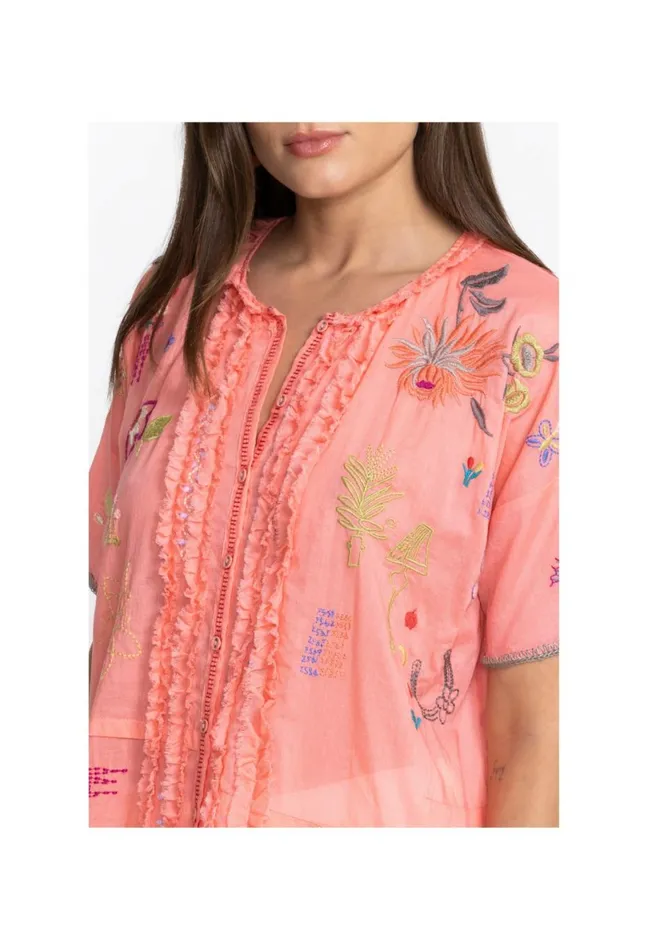 Women Johnny Was Tops Mayeda Blouse Shell Pink