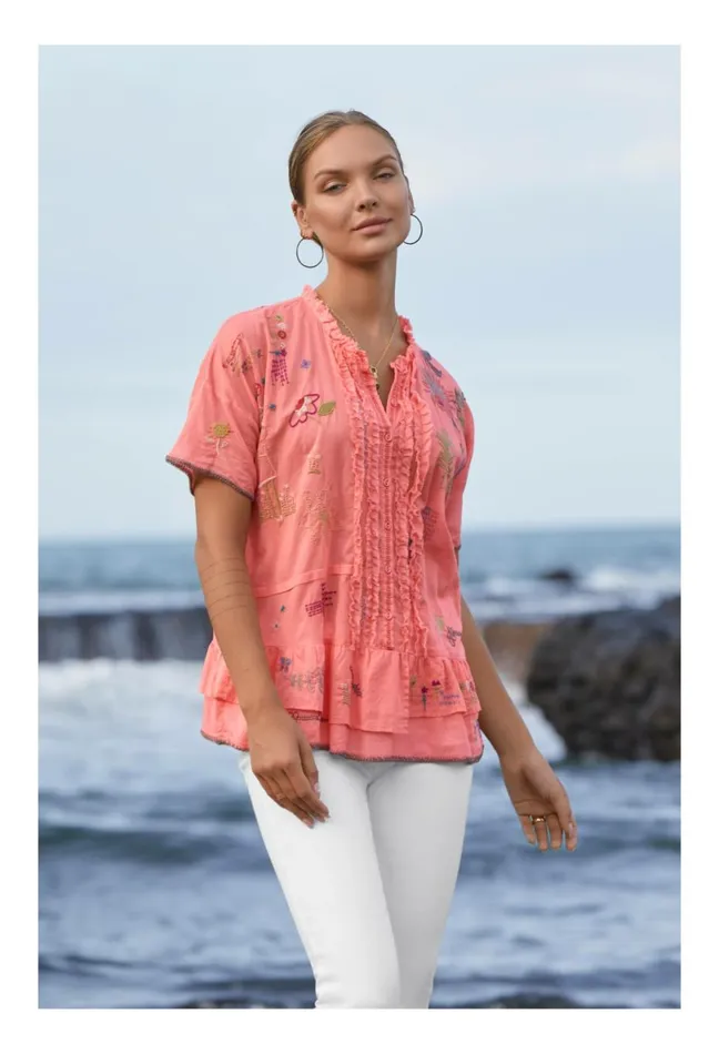 Women Johnny Was Tops Mayeda Blouse Shell Pink