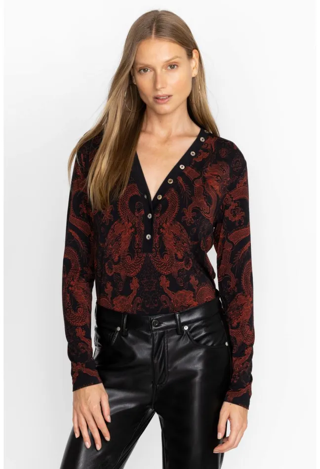 Women Johnny Was Tops Mayla Button Neck LS Tee Mayla