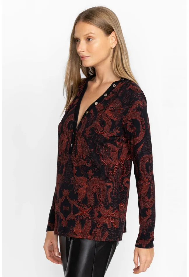 Women Johnny Was Tops Mayla Button Neck LS Tee Mayla