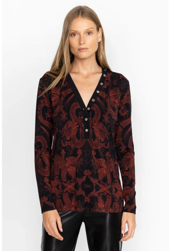 Women Johnny Was Tops Mayla Button Neck LS Tee Mayla
