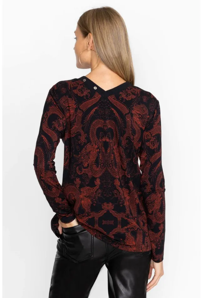 Women Johnny Was Tops Mayla Button Neck LS Tee Mayla