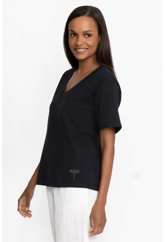 Women Johnny Was Tops Organic Cotton Drop Shoulder Tee Black Beauty