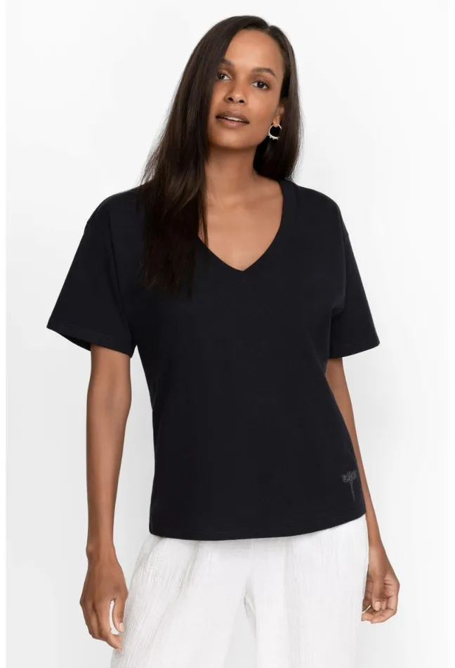 Women Johnny Was Tops Organic Cotton Drop Shoulder Tee Black Beauty