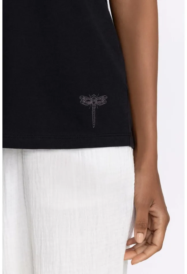Women Johnny Was Tops Organic Cotton Drop Shoulder Tee Black Beauty