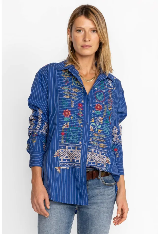 Women Johnny Was Tops Scara Oversized Yoke Shirt Stripe