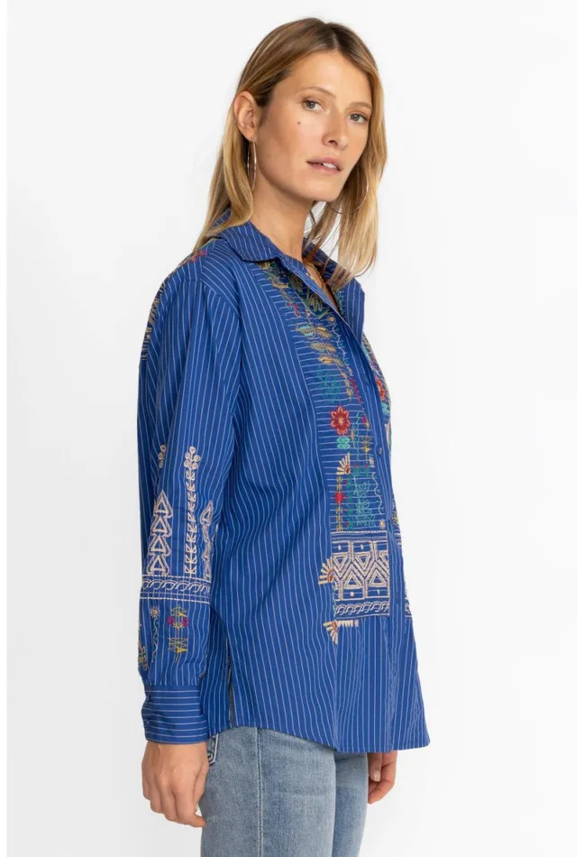 Women Johnny Was Tops Scara Oversized Yoke Shirt Stripe
