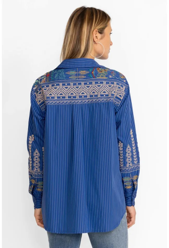 Women Johnny Was Tops Scara Oversized Yoke Shirt Stripe
