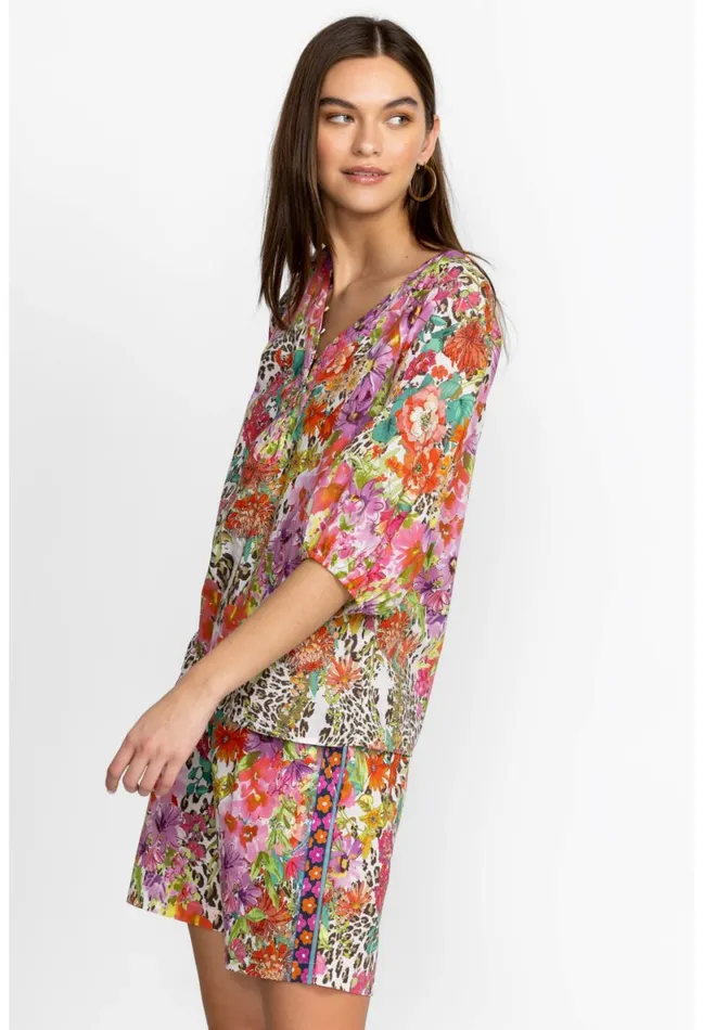 Women Johnny Was Tops Wild Garden Puff Sleeve Button Front Blouse Wild Garden