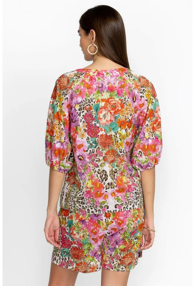 Women Johnny Was Tops Wild Garden Puff Sleeve Button Front Blouse Wild Garden