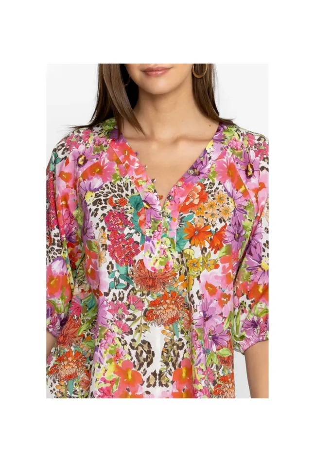 Women Johnny Was Tops Wild Garden Puff Sleeve Button Front Blouse Wild Garden