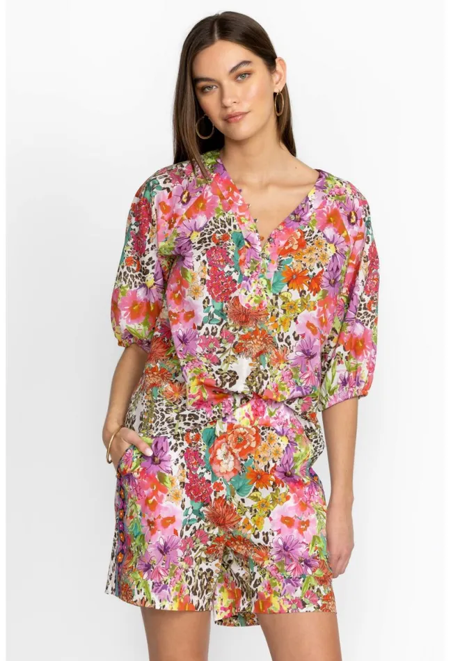 Women Johnny Was Tops Wild Garden Puff Sleeve Button Front Blouse Wild Garden