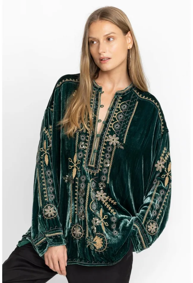 Women Johnny Was Tops Wmns Belina Velvet Tunic Ponderosa Pine