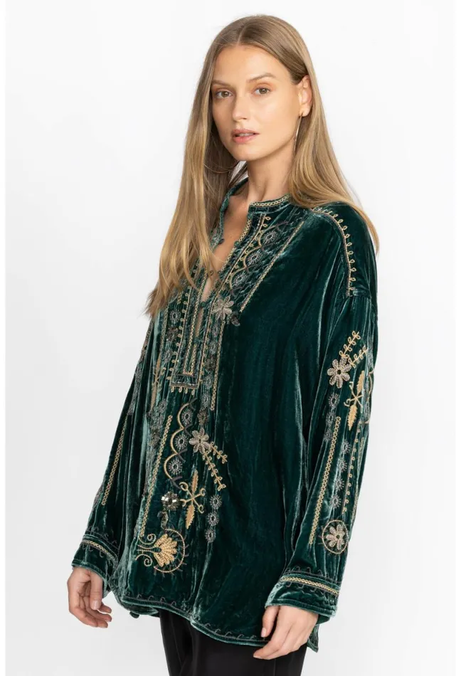 Women Johnny Was Tops Wmns Belina Velvet Tunic Ponderosa Pine