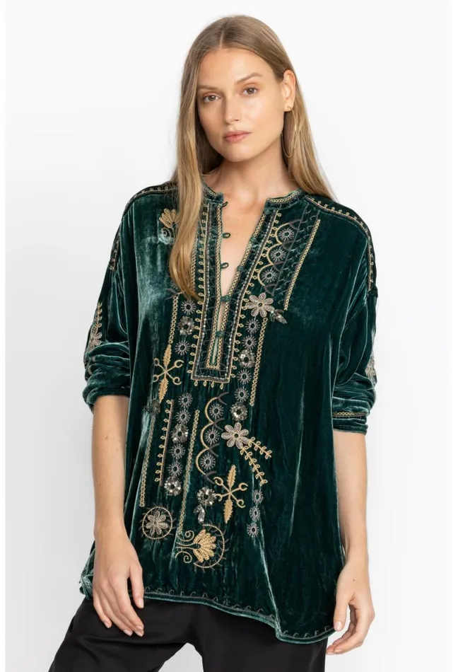 Women Johnny Was Tops Wmns Belina Velvet Tunic Ponderosa Pine