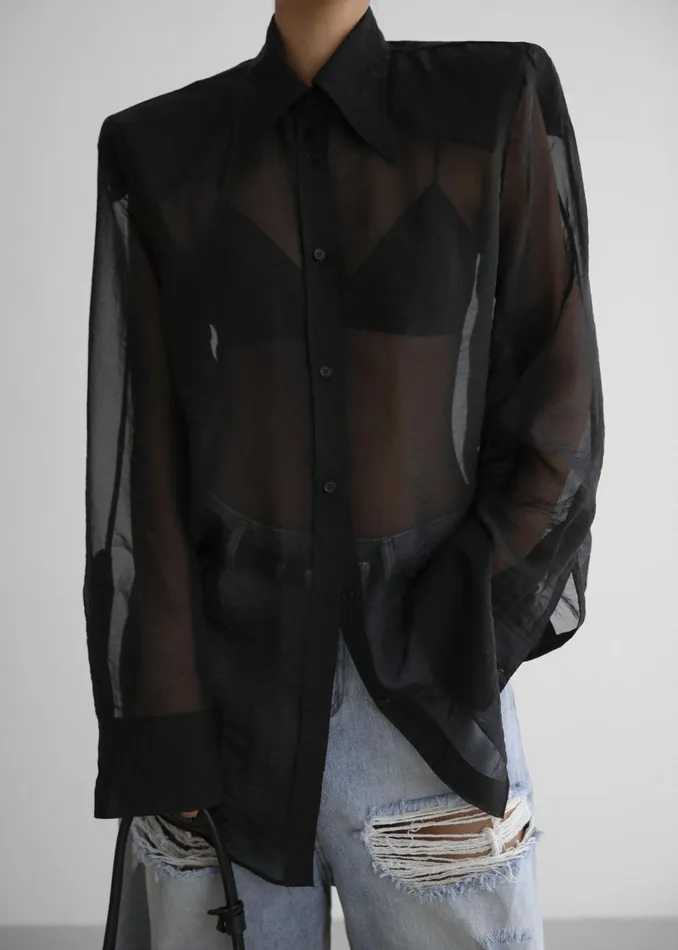 Women Jolene Semi Sheer Shirt 8211 Black The Frankie Shop Tops
