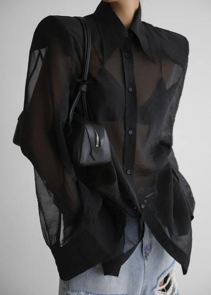 Women Jolene Semi Sheer Shirt 8211 Black The Frankie Shop Tops