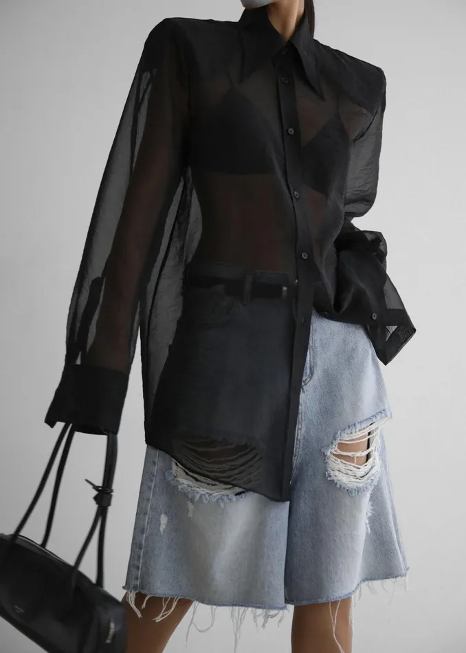 Women Jolene Semi Sheer Shirt 8211 Black The Frankie Shop Tops