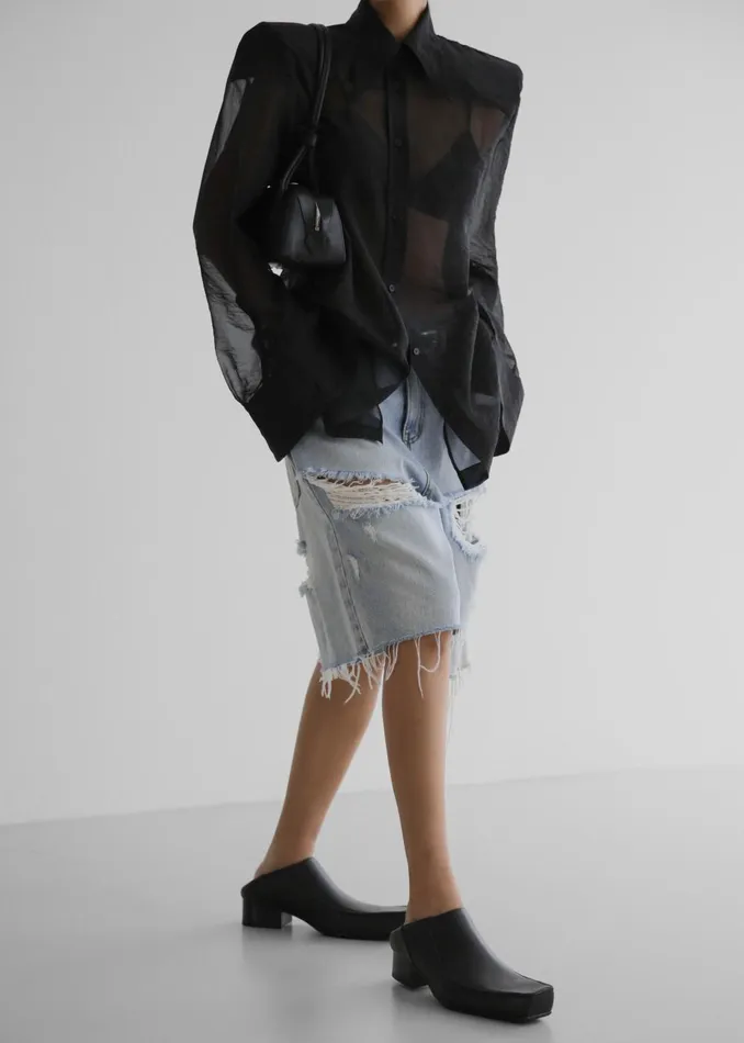 Women Jolene Semi Sheer Shirt 8211 Black The Frankie Shop Tops