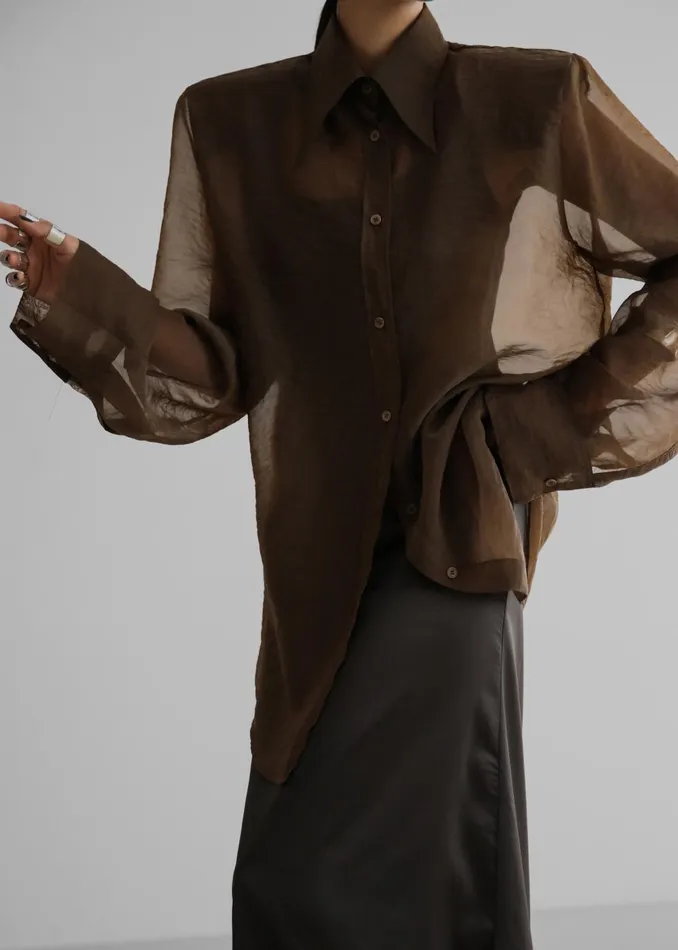 Women Jolene Semi Sheer Shirt 8211 Brown The Frankie Shop Tops